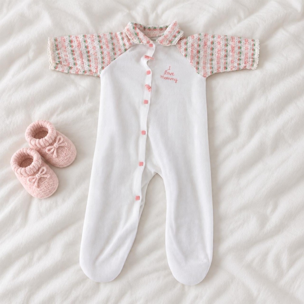 70s Vintage baby girl footed sleeper fits like size 3 to 6 month